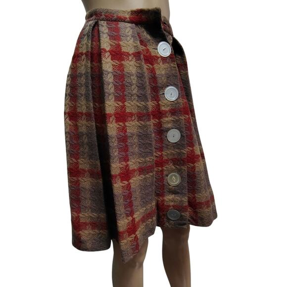 1960s Vintage Handmade Wool Puffy Pleated Big Button Front Tulip Skirt Size XS - Picture 1 of 5